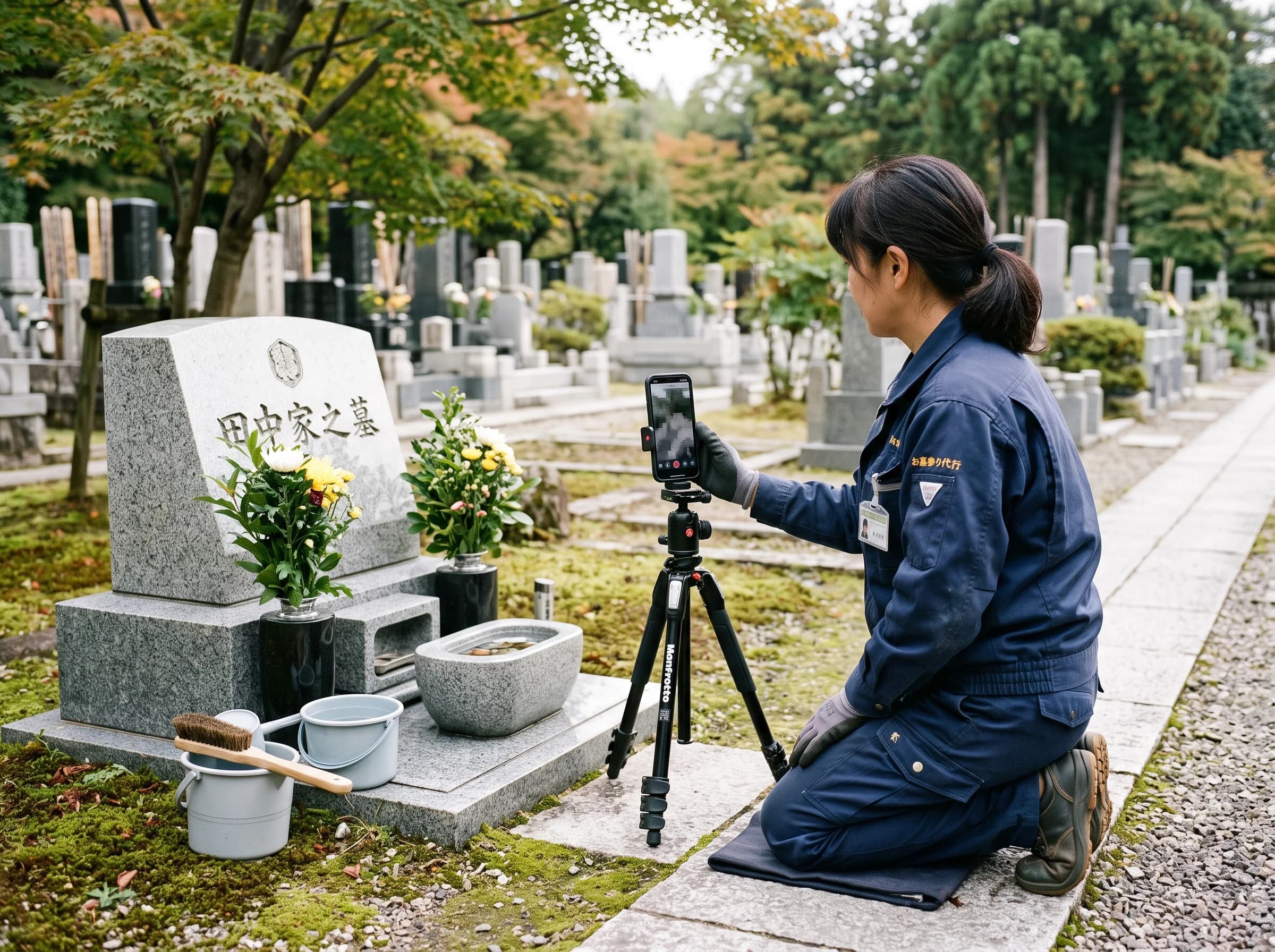 スマホで現地を中継するスタッフ